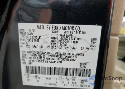 2011 Ford Escape Limited from USA, damaged, VIN 1FMCU0E71BKC31788